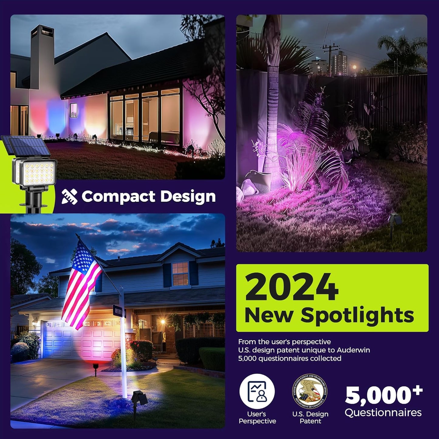 Color Changing Solar Spot Lights Outdoor Waterproof for Flag, Tree, House, Garden, Yard, Landscape Spotlights for Accent Uplighting Halloween Christmas Decorations-2 Pack