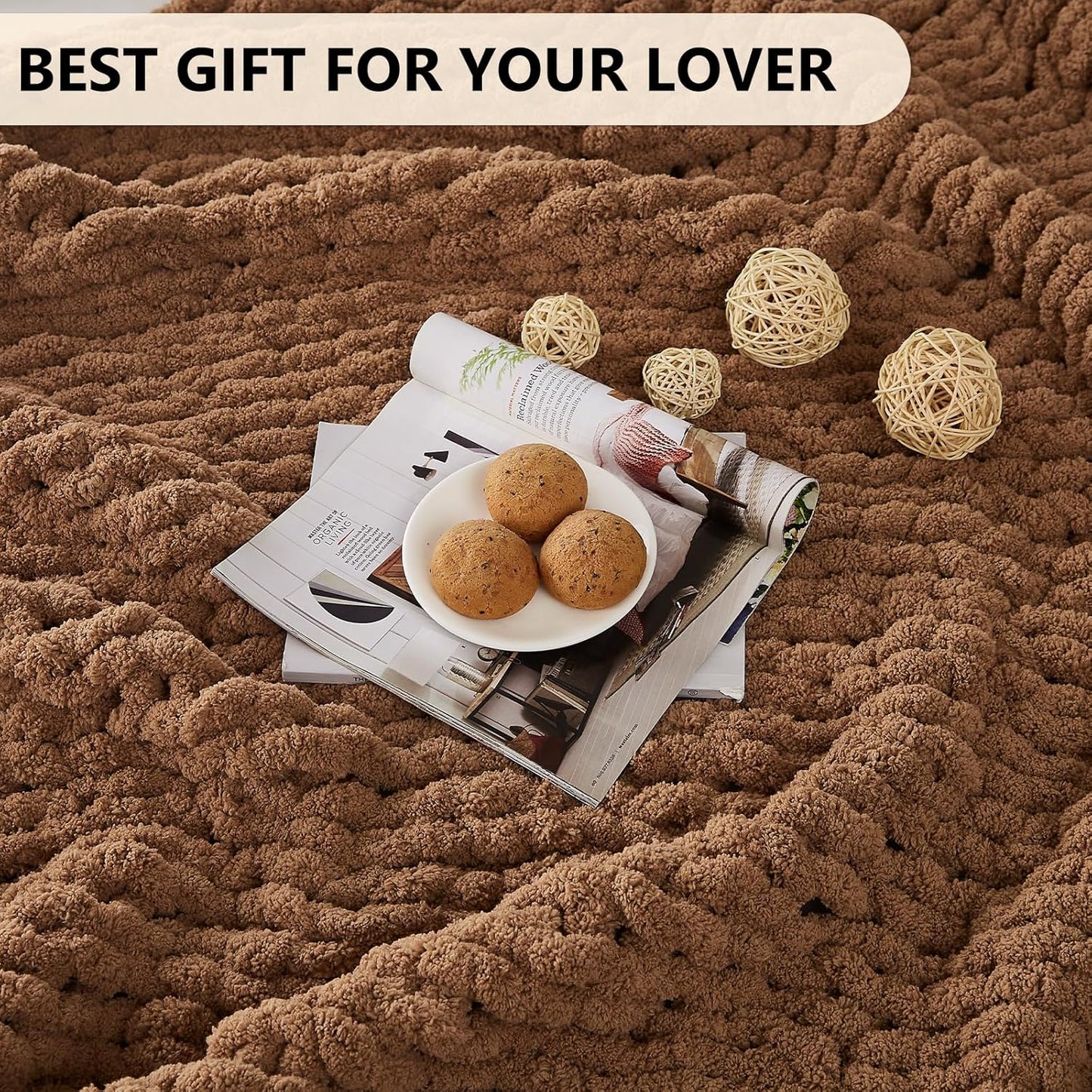 L'AGRATY Chunky Knit Blanket Throw - Soft Chenille Yarn Throw Blanket 40x50: Handmade Thick Cable Knit Crochet Blanke - Large Knit Blanket Chunky Rope Knot Throw Blanket for Couch Sofa Bed Home Decor