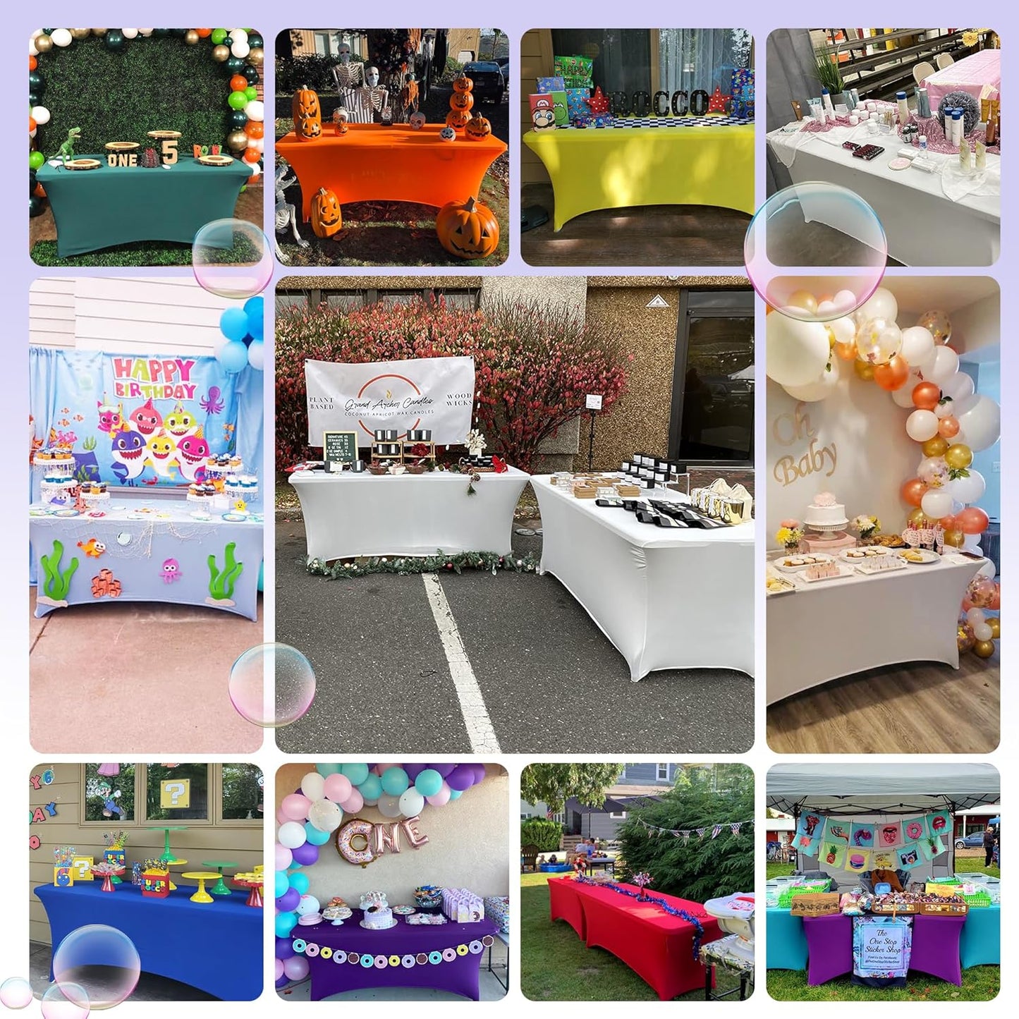ABCCANOPY 6 FT White Spandex Table Cover Stretch Fitted Wrinkle Resistant Tablecloth Reuse for Rectangular Folding Table Patry Event Wedding Banquet Protector