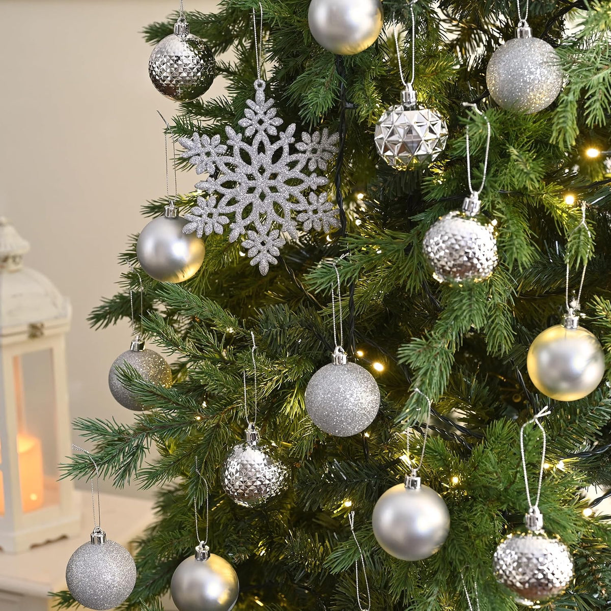 Valery Madelyn Christmas Tree Decorations Ornament Set for Fall Halloween, 50ct 2.36 Inches Silver Shatterproof Christmas Ball Ornaments Hanging Xmas Holiday Party Decor