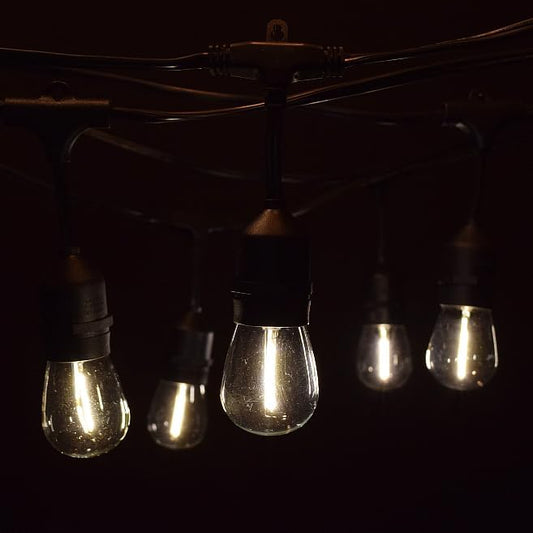 Hometown Evolution, Inc. 50 Foot E26 LED Outdoor Commercial String Lights with 25 Suspended Sockets and S14 LED Filament 1 Watt Bulbs