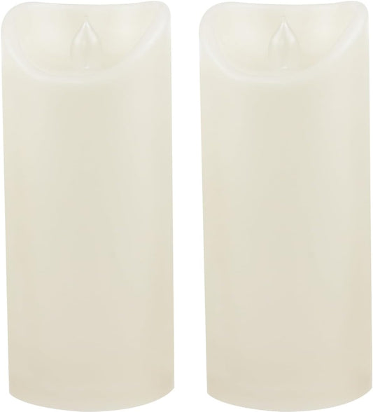 Waterproof Outdoor Battery Operated Flameless Candles with Auto Timer Flickering Plastic Resin Electric LED Pillar Lights for Lantern Patio Garden Wedding Party Decorations 3x7 Inches Ivory 2 Pack