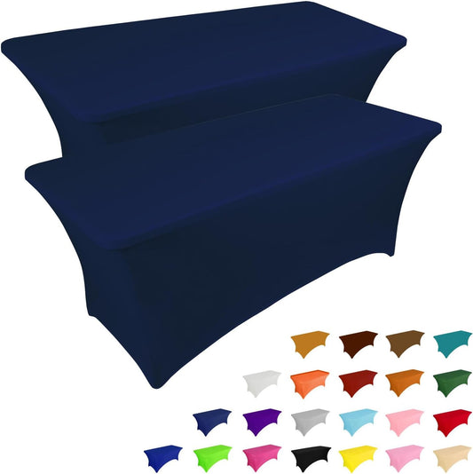 IVAPUPU 2 Pack 4FT Table Cloth for Rectangular Fitted Events Stretch Jean Blue Table Covers Washable Cover Spandex Tablecloth Protector for Party, Wedding, Cocktail, Banquet, Festival