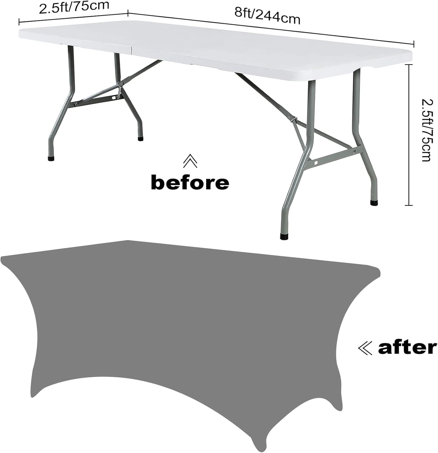 SuperO Waterproof Spandex Table Cover for 8FT Table Universal Fitted Stretch Tablecloth for Party, Banquet, Wedding and Events-Gray