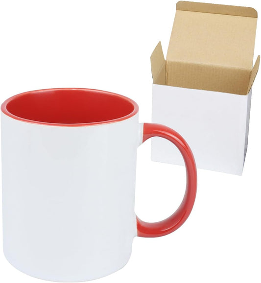 11oz White Ceramic Sublimation Coffee Mug in White Gift Box, Red, Case of 12