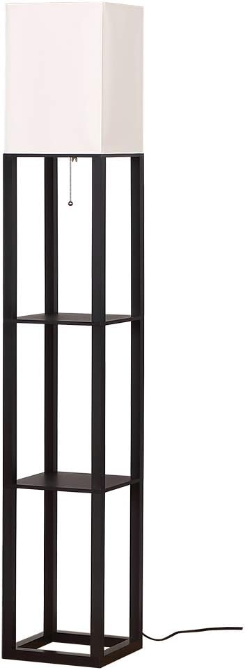 HomeFocus - Floor Lamp with Shelves,Shelf Floor Lamp with LED Bulb,Bookshelf Corner Display Lamp for Living Room,Bedroom and Office,White Linen Shade,Rustic Wood,Black