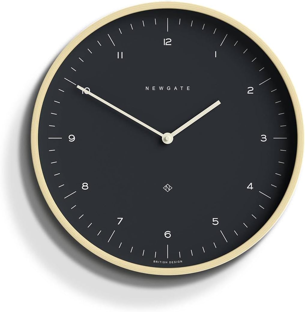 NEWGATE® Mr Clarke Wall Clock | Large Scandi Inspired Plywood Clock | 16 inch | Pale Wood case with Dark Grey dial | Modern Minimalist Design for Kitchen, Living Room or Office