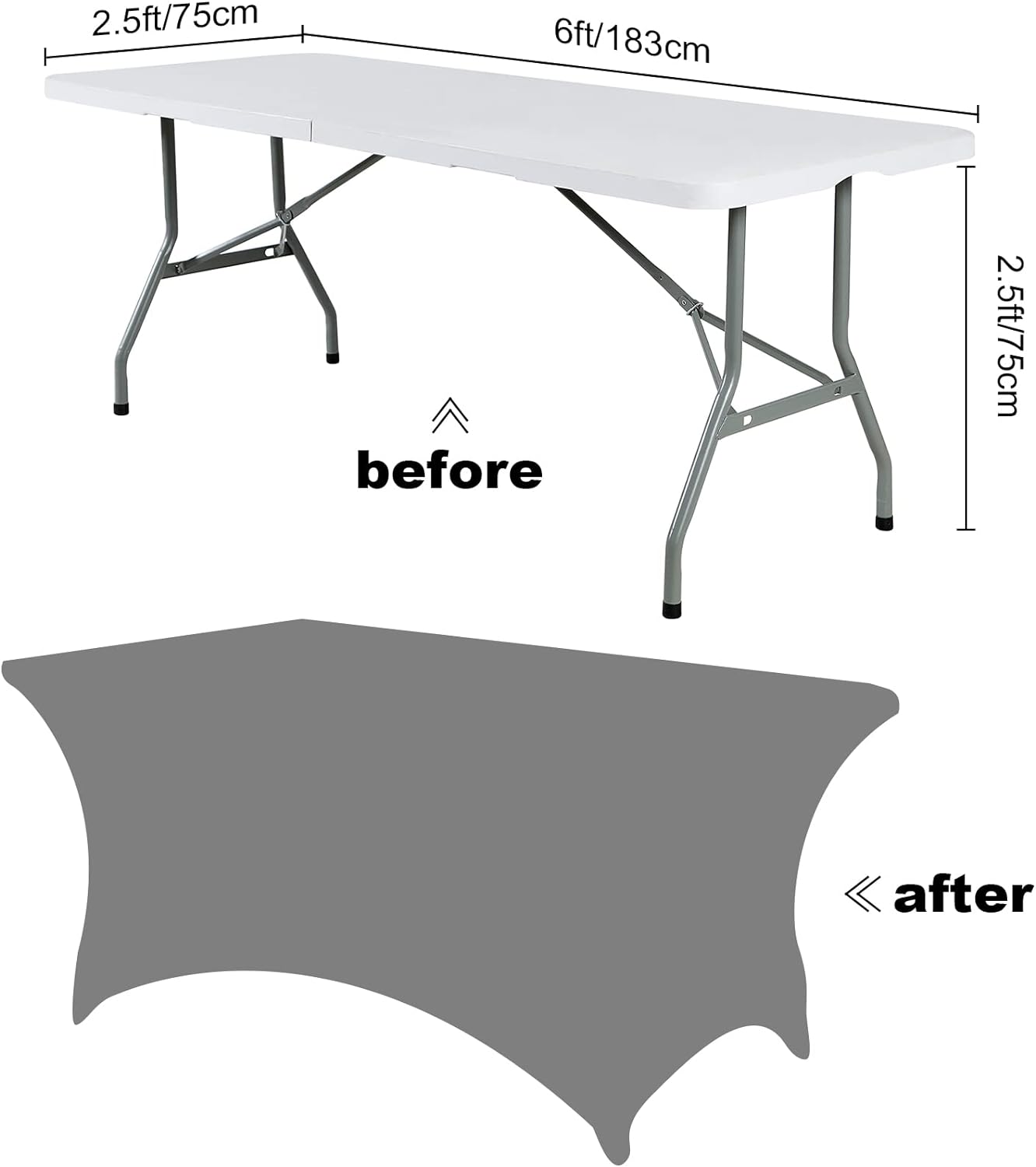 SuperO 2Pack Waterproof Spandex Table Cover for 6FT Table Universal Fitted Stretch Tablecloth for Party, Banquet, Wedding and Events-Black