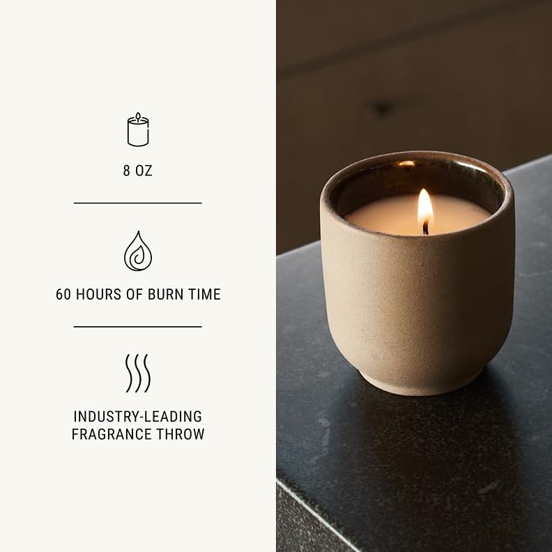 Homecourt Luxury Scented Candle, 60-Hour Burn Time, Soy Wax Blend & Organic Cotton Wick, Kiln-Fired Reusable Ceramic Vessel, Steeped Rose, 8 oz