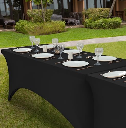 Utopia Kitchen 4FT Spandex Tablecloth [1 Pack, Black] 200 GSM Stretch, Fitted, Washable and Wrinkle Resistant Table Cloth Rectangle Cover for Trade Shows, Wedding, Parties [48Lx30Wx30H Inch]