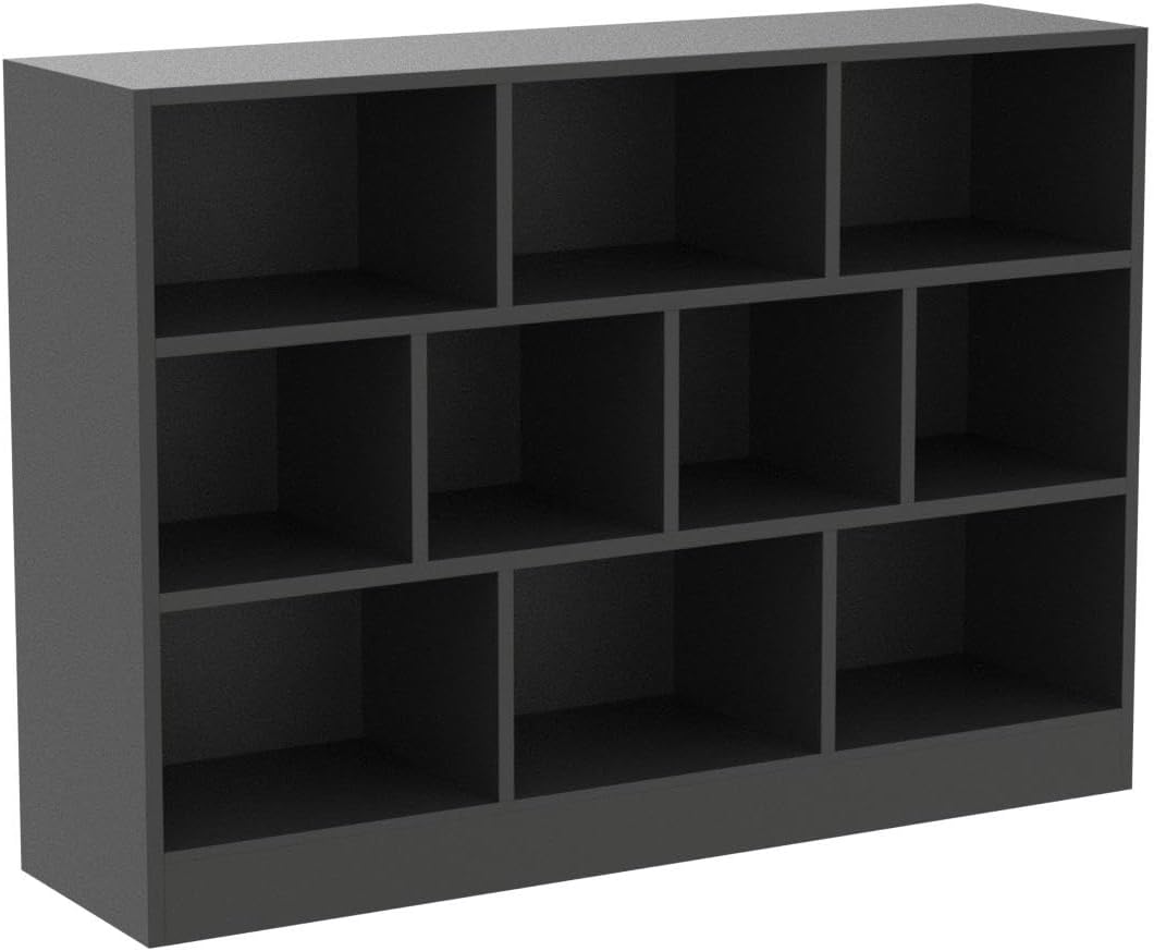 Cozy Castle Black Bookshelf, 3-Tier Open Shelf Bookcase, 10 Cube Storage Organizer with Anti-Tilt Device, Freestanding Horizontal Bookshelf Cube Shelf for Bedroom, Living Room, Office
