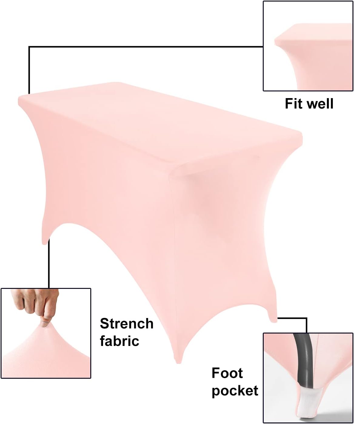 2Pack Spandex Waterproof Table Covers 4ft，Spandex 4ft Waterproof Table Cover for Party,Wedding, Banquet, and Events(Blush Pink)