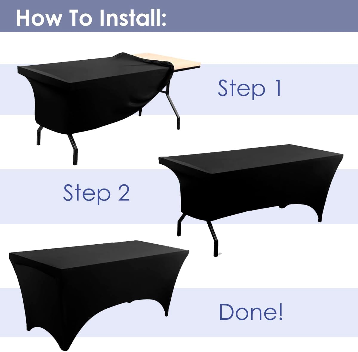 Craft And Party 2 Pack 4ft Black Spandex Tablecloth – Fitted Stretch Cover – Universal Fit for Folding Tables – Wrinkle-Free, Washable – Ideal for Parties, Weddings, Events