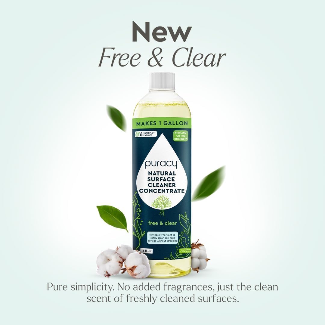 Puracy Multi-Surface Cleaner Concentrate - TikTok Trend Items, Natural All Purpose Cleaning Solution, Plant-Powered Cleaner Must Haves from TikTok Made Me Buy It (Free & Clear, 16 fl oz)