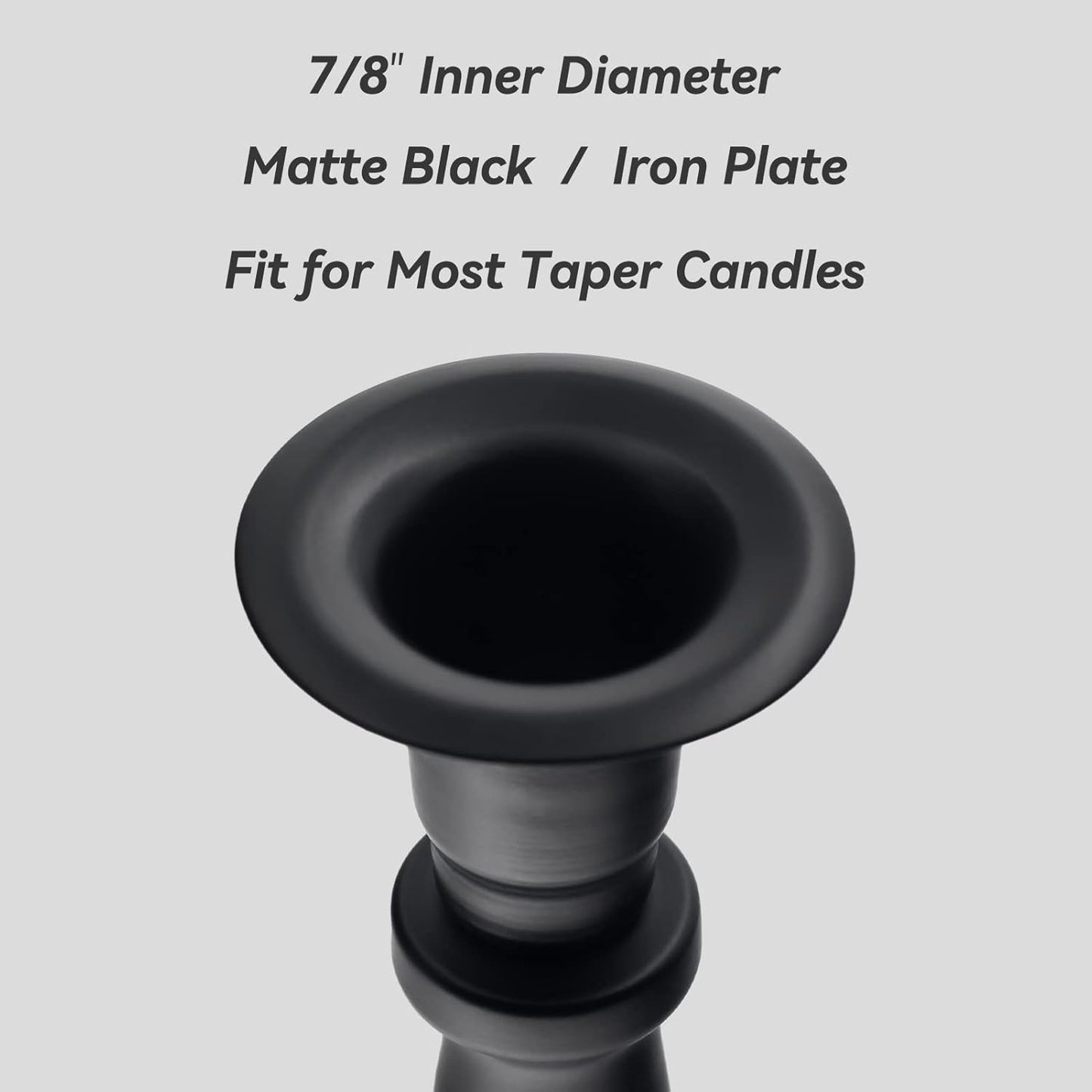 Matte Black Skinny Taper Candle Holder - Iron Slim Candle Stand for 7/8" Candles, Elegant Table Centerpiece for Home Decor and Farmhouse Table - 7"