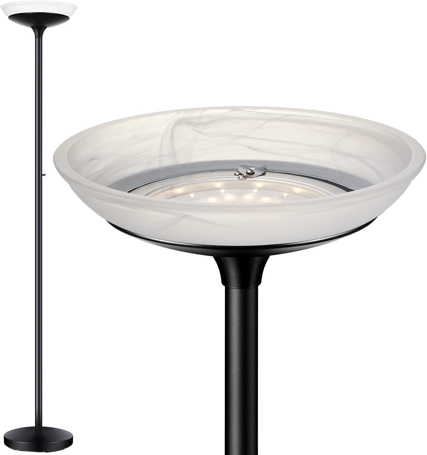 BoostArea Torchiere Floor Lamp, 30W Super Bright LED Standing Lamp, Stepless Dimmable Pole Lamp with 3000K Lighting, Rotary Switch, 70 Inch Tall Metal Modern Floor Lamps for Living Room/Bedroom Black