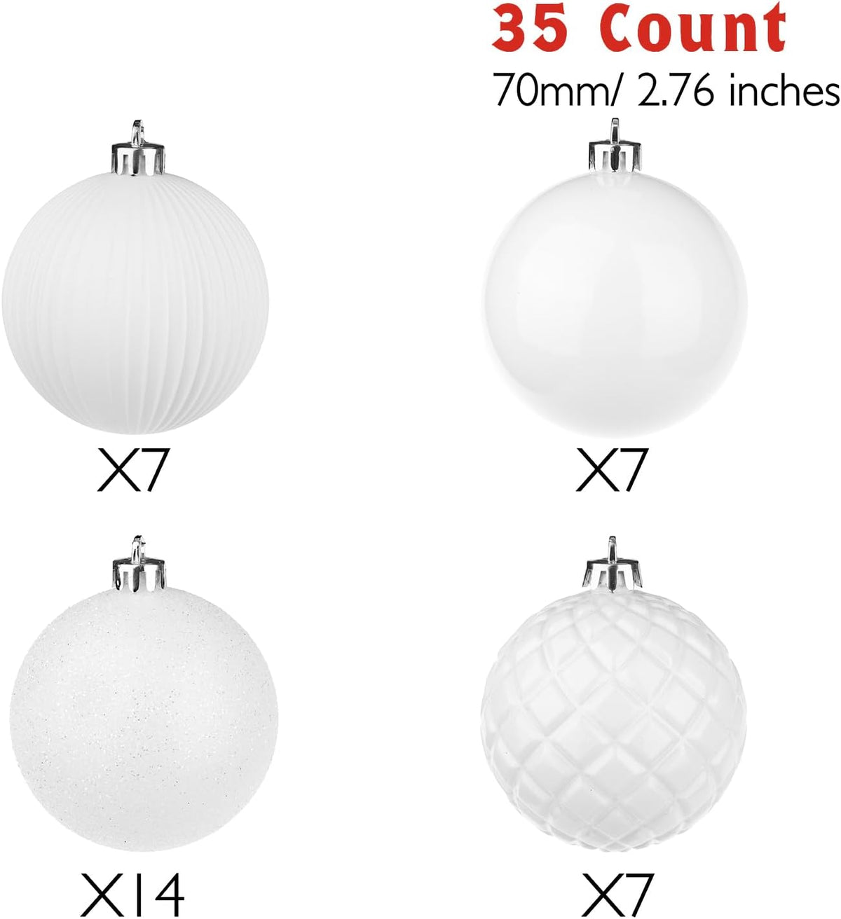 Every Day is Christmas Ornaments, Shatterproof Christmas Tree Ornament Set, Christmas Balls Decoration 35 Count (2.75"/70mm, Cream)