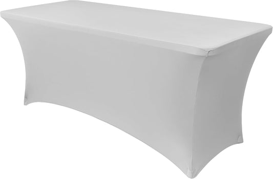 Obstal Spandex Table Cover 6ft Fitted Tablecloth Rectangular - Stretch Folding Table Cloth Rectangle for Birthday Party Wedding Banquet, Silver, 72L x 30W Inch