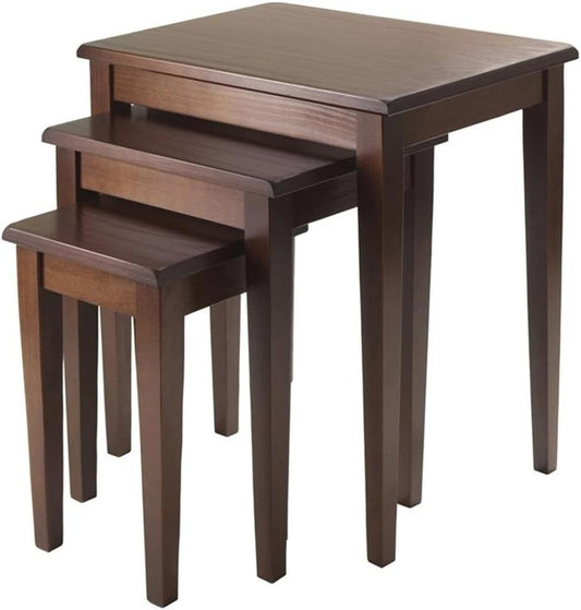 Pemberly Row 3-Piece Transitional Solid Wood Nesting Tables in Antique Walnut