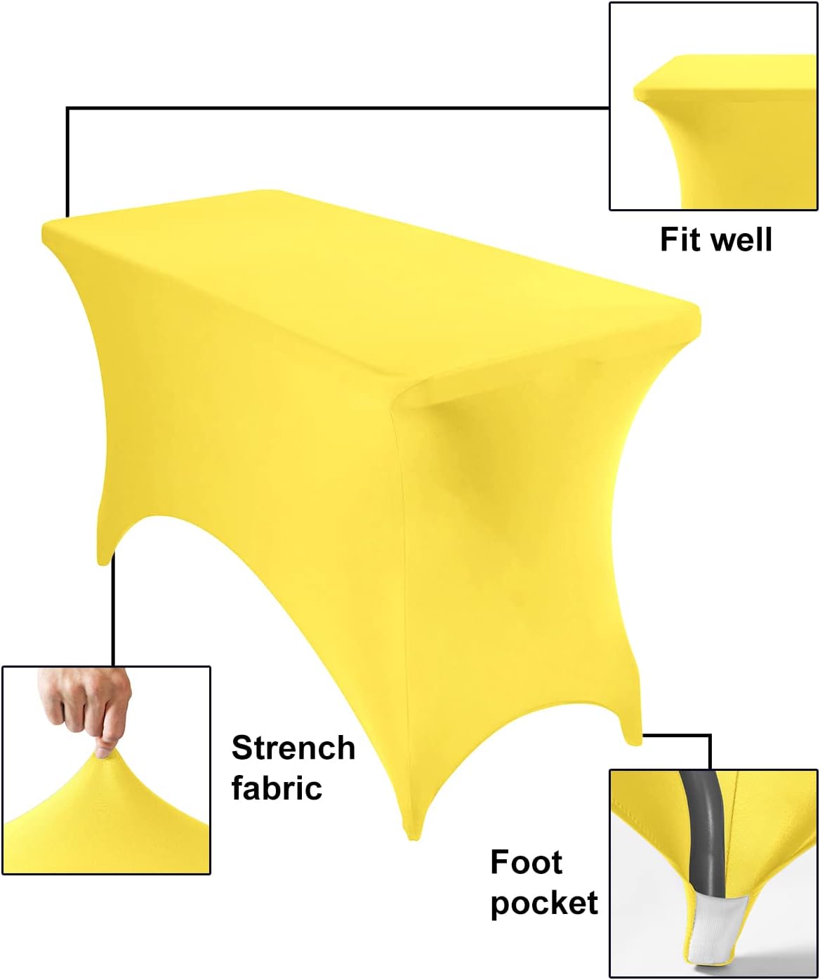 2Pack Spandex Waterproof Table Covers 4ft，Spandex 4ft Waterproof Table Cover for Party,Wedding, Banquet, and Events(Yellow)