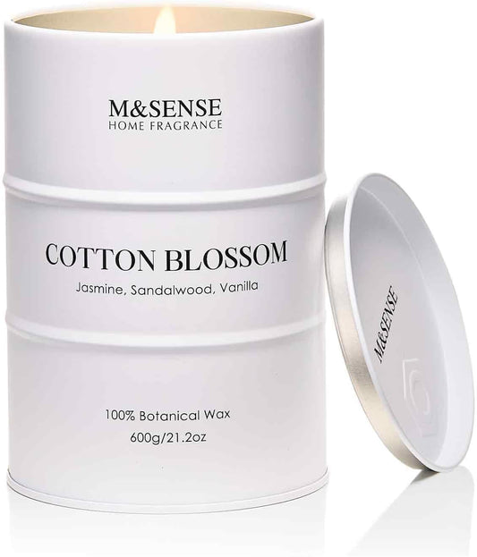 M&SENSE Cotton Blossom Scented Candles Large, Natural Soy Candles 21.2oz 120 Hour Slow Burning,Aromatherapy Candle for Stress Relief Meditation Relaxing