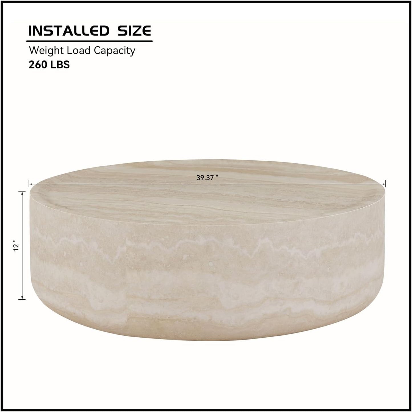 Faux Marble Coffee Table, Modern Round Coffee Table for Living Room, Circle Drum Coffee Side Tables, Fiberglass Center End Table for Small Place Apartment Office (39.37'' Marble)