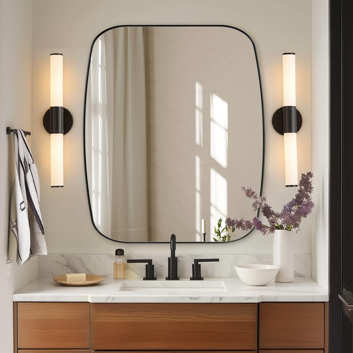 ANDY STAR 30x36” Black Bathroom Mirror, Oblong Vanity Mirror with Stainless Steel Metal Frame, Matte Black Oval Mirror for Over Sink, Modern Anti Rust Wall Mounted