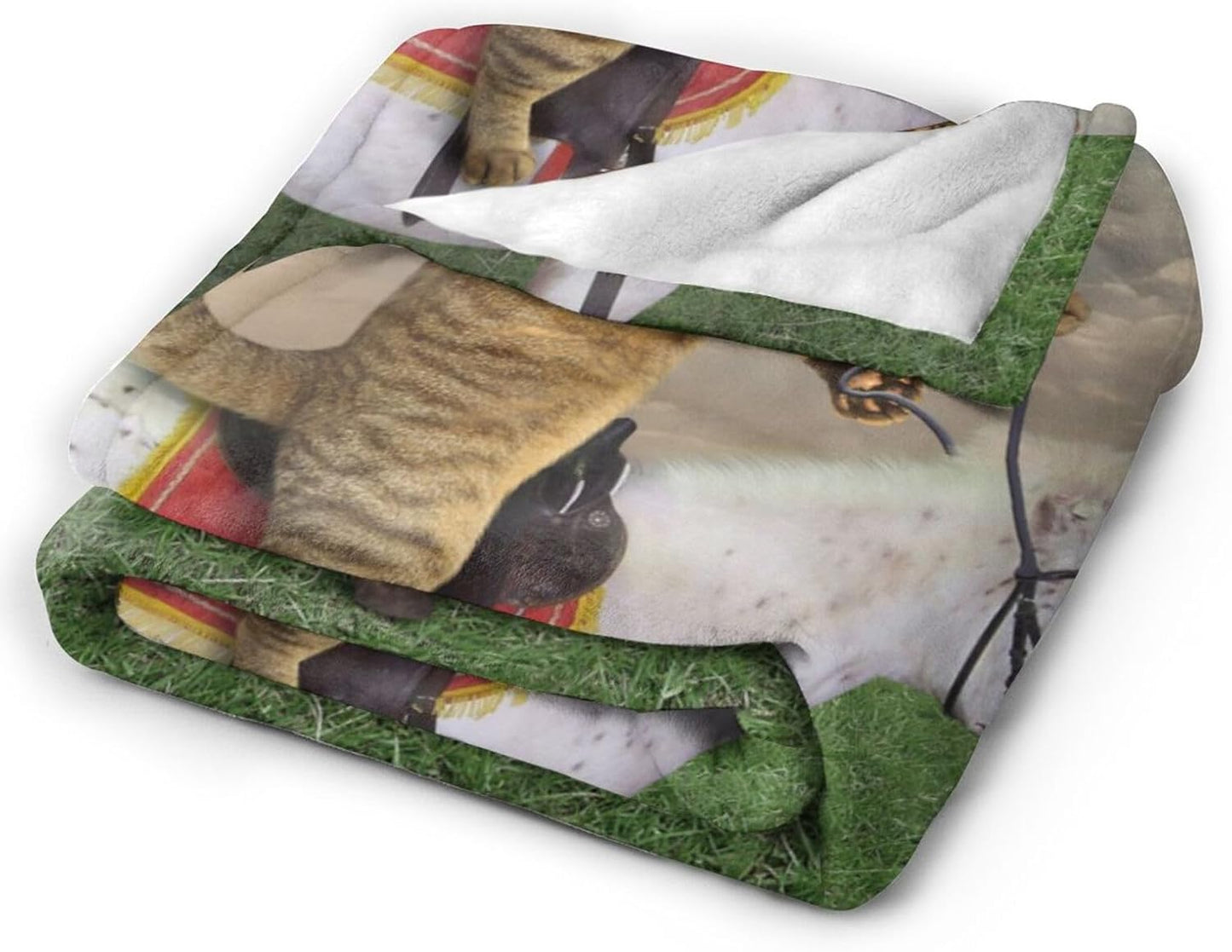 HGOD DESIGNS Funny Cat Throw Blanket Ultra Soft Warm All Season The Cat Cowboy on a Horse Decorative Fleece Blankets for Bed Chair Car Sofa Couch Bedroom 50"X60"