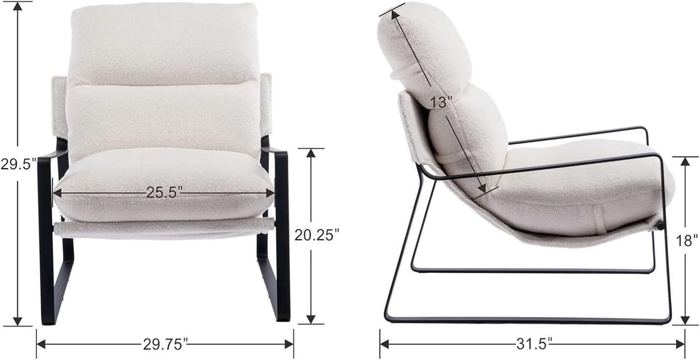 DUOMAY Modern White Sherpa Accent Chair, Comfy Lounge Lazy Chair with Metal Leg, Mid-Century Corner Arm Chair for Living Room Bedroom Office Apartment