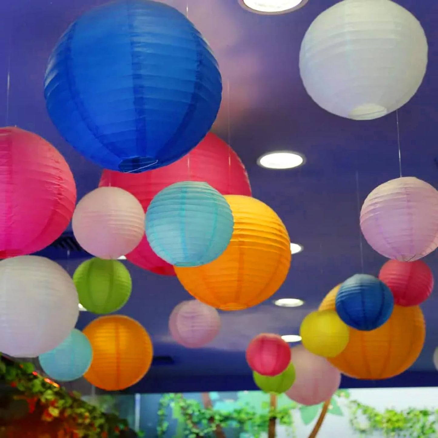 Paper Lanterns Decorations,Paper Hanging Decorations Ball Lanterns Lamps for Birthday Parties, Bridal Showers, Baby Showers, Wedding, Mermaid Party（10 Pcs,4 in/6 in/8 in/10 in,Purple/White）