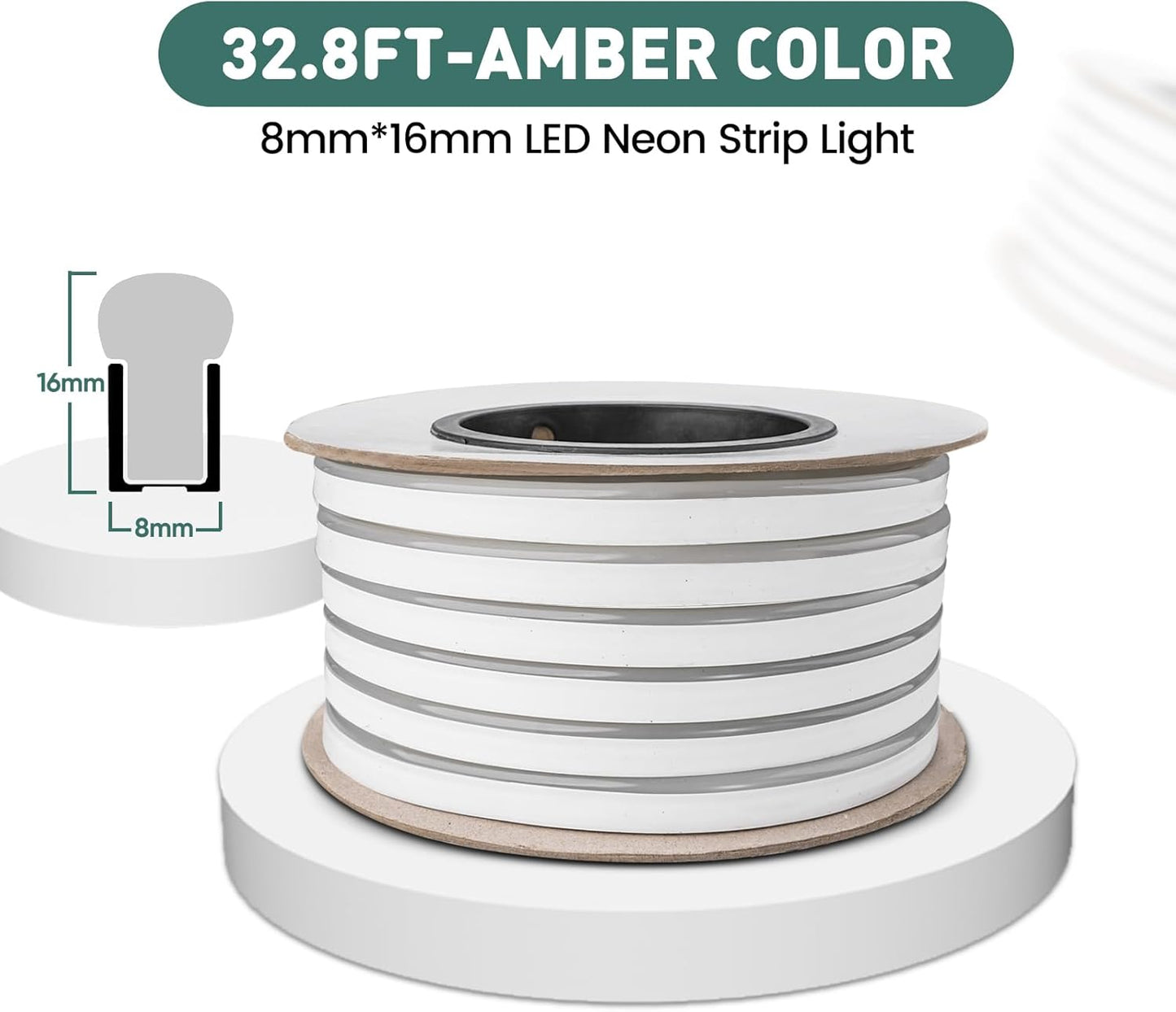 GZBtech Flexible LED Neon Rope Lights 33FT,AC 110-120V Waterproof Strip Light, 120 LEDs/M Cuttable Connectable Neon Lighting for Indoor Outdoor Home Decor/Commercial Building Use-Amber 10M