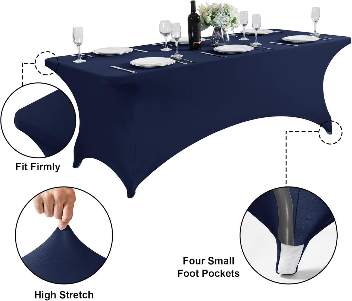 SuperO 2Pack Waterproof Spandex Table Cover for 6FT Table Universal Fitted Stretch Tablecloth for Party, Banquet, Wedding and Events-Navy