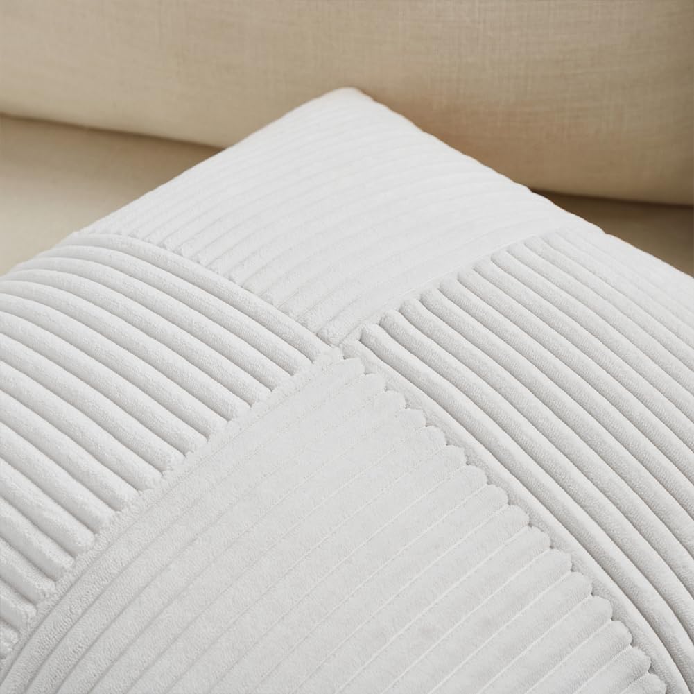 Fancy Homi 2 Packs White Big Decorative Throw Pillow Covers 24x24 Inch for Living Room Couch Bed, Rustic Farmhouse Boho Home Decor, Soft Corss Corduroy Patchwork Accent Square Cushion Case 60x60 cm