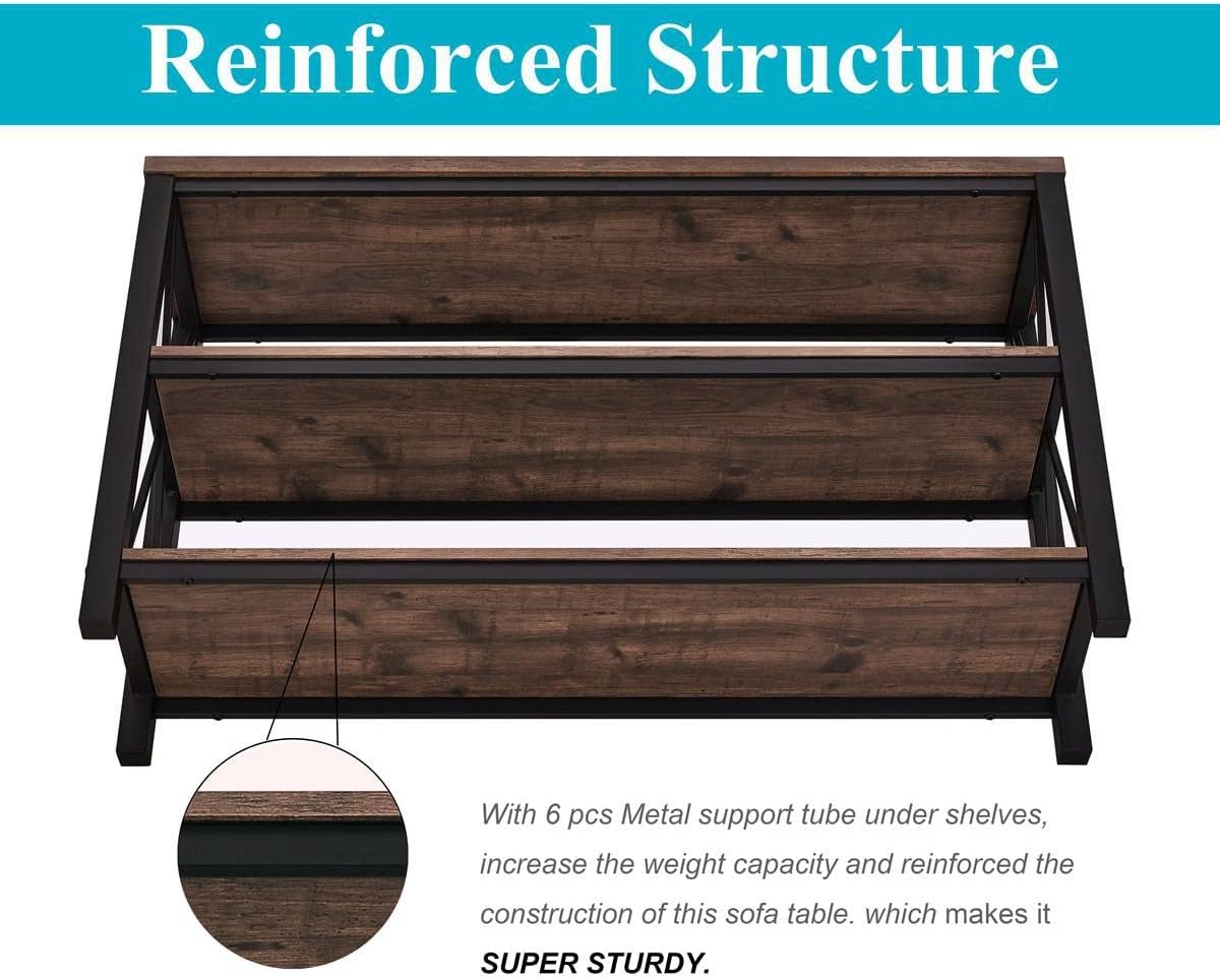 BON AUGURE Rustic Entryway Table, Farmhouse Hallway Table, Console Tables for Entryway, 3 Tier Sofa Tables for Living Room, Industrial Entry Table (47 Inch, Rustic Oak)