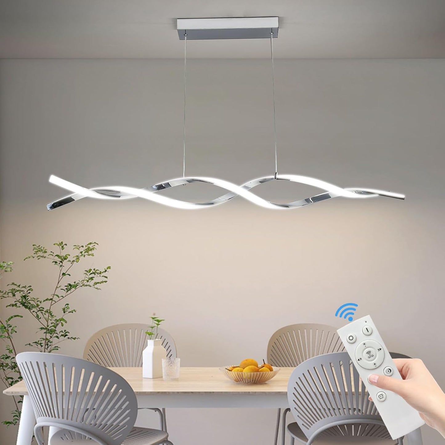 Modern Ceiling Chandelier Light, Acrylic Anti Flicker Pendant Lamp with Remote Control Dimmable 3 Color Mode & Brightness (Warm Cool Neutral Light) for Kitchen Bar