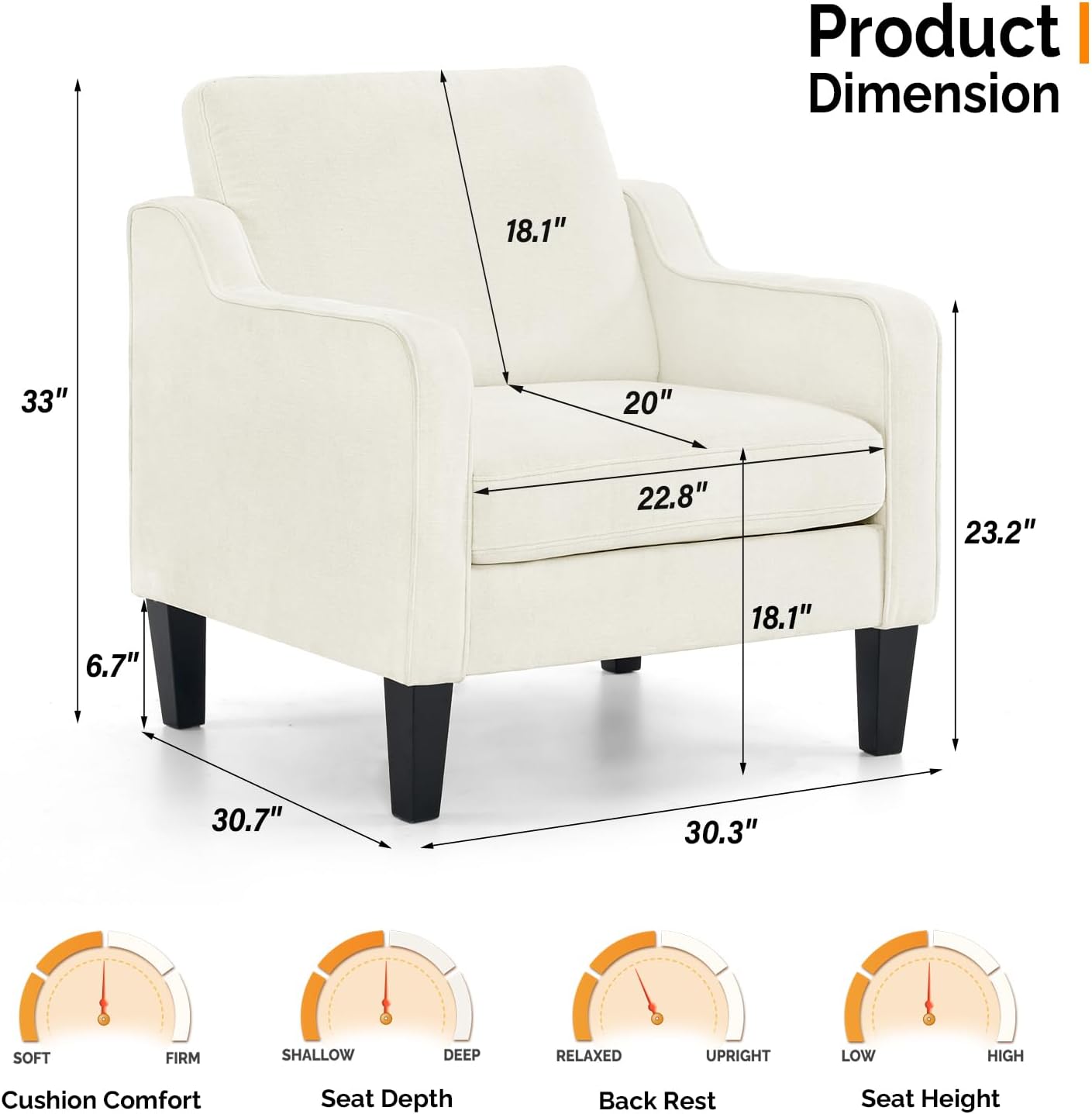 VINGLI Mid Century Modern Accent Chairs Set of 2, Comfy Armchair Chenille Sofa Upholstered Side Reading Chair for Living Room, Bedroom, Play Room, Apartment, Office
