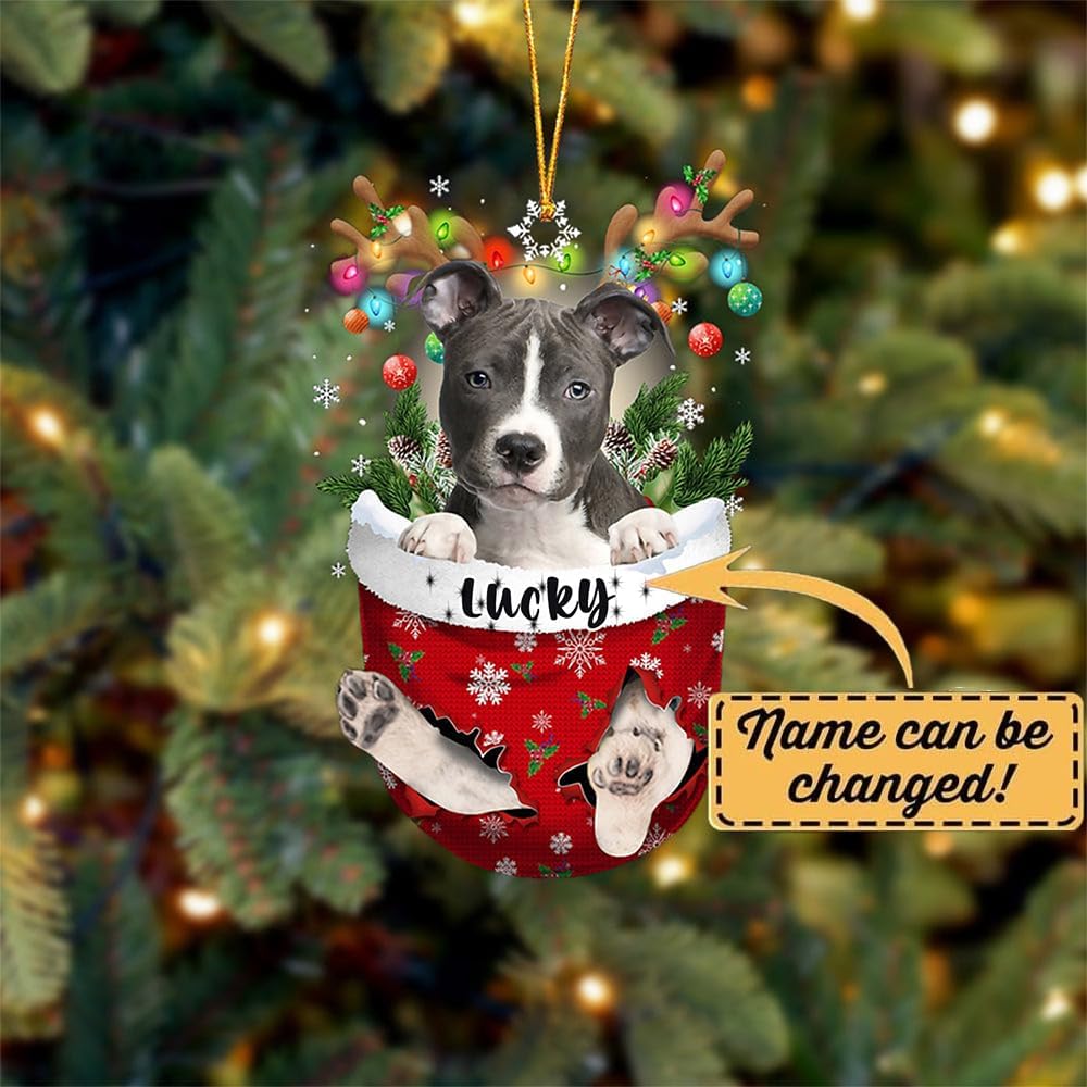 Blue Nose Pitbull Dog Christmas Ornament, Blue Nose Pitbull in Snow Pocket Christmas Tree Ornament, Dog Lovers Gift Idea Xmas, Christmas Decorations for Tree, Christmas Ornament Gift for Dog Lovers