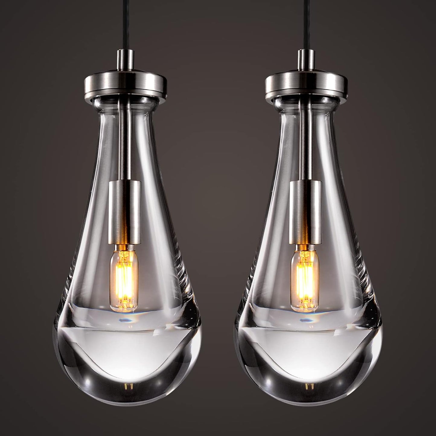 Raindrop Pendant Lights Set of 2, Nickel Pendant Lights Kitchen Island, Brushed Nickel Kitchen Island Light Dining Room Light Fixture, Chandelier for Bedroom Bathroom,Bulb Included