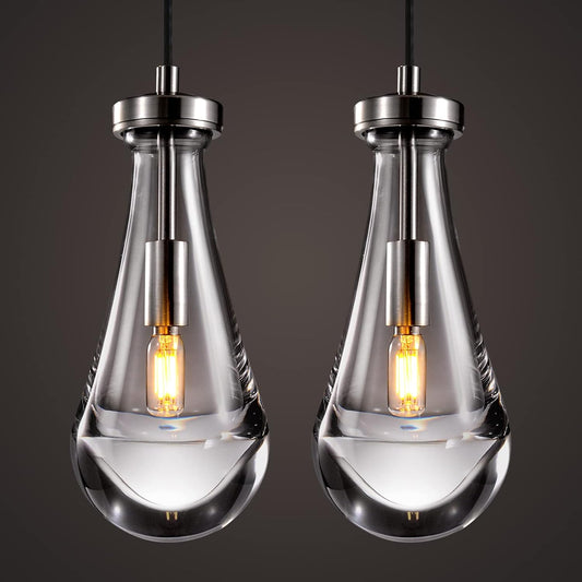 Raindrop Pendant Lights Set of 2, Nickel Pendant Lights Kitchen Island, Brushed Nickel Kitchen Island Light Dining Room Light Fixture, Chandelier for Bedroom Bathroom,Bulb Included
