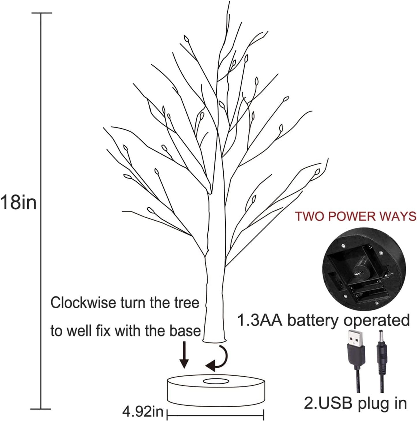 Hairui Lighted Tabletop Black Glittered Spooky Tree with Orange Lights 24 LED 18 Inches for Halloween Witch Decoration Battery Operated or USB Plug in Indoor Use