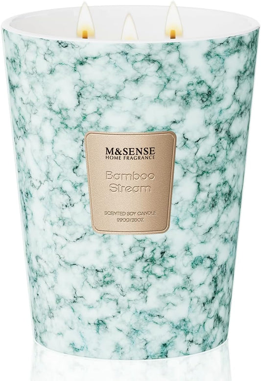 M&SENSE BambooStream Scented Candles for Home, 3-Wick Highly Scented Jar Candles, Extra Large Candle 35 Oz 150 Hours Long Lasting Burning, Relaxing Aromatherapy Candle for Stress Relief, Meditation