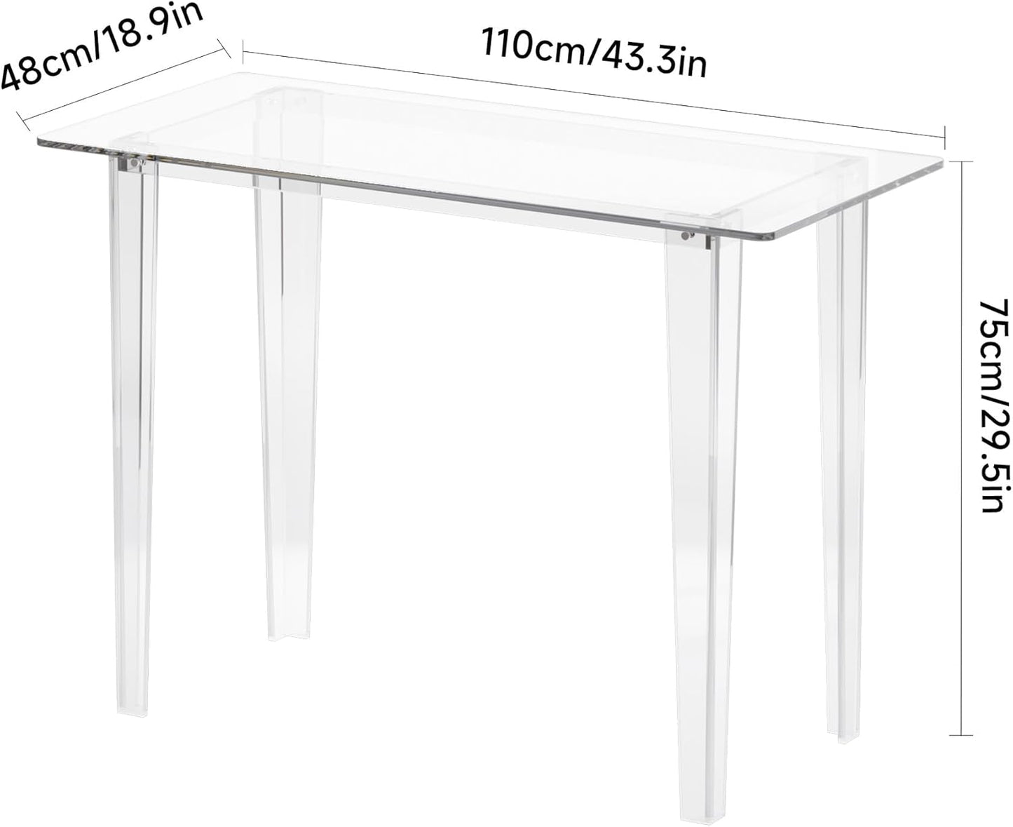 Acrylic Desk, Modern Study Table for HomeOffice-Extended Surface Multi-Purpose Console & EntrywayTable, Sturdy Lightweight Design (42.5-inch, Transparent)