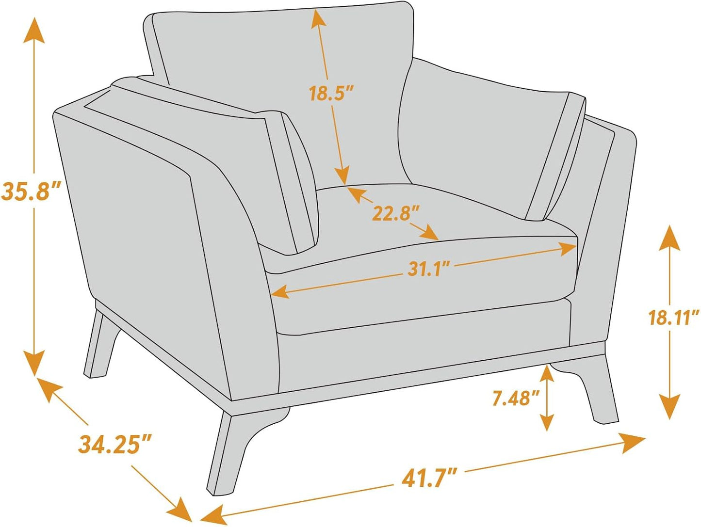 Large-Sized Accent Chair, Thick Cushion Bedroom Reading Chair, Comfortable Living Room Single Sofa， Boucle Curry