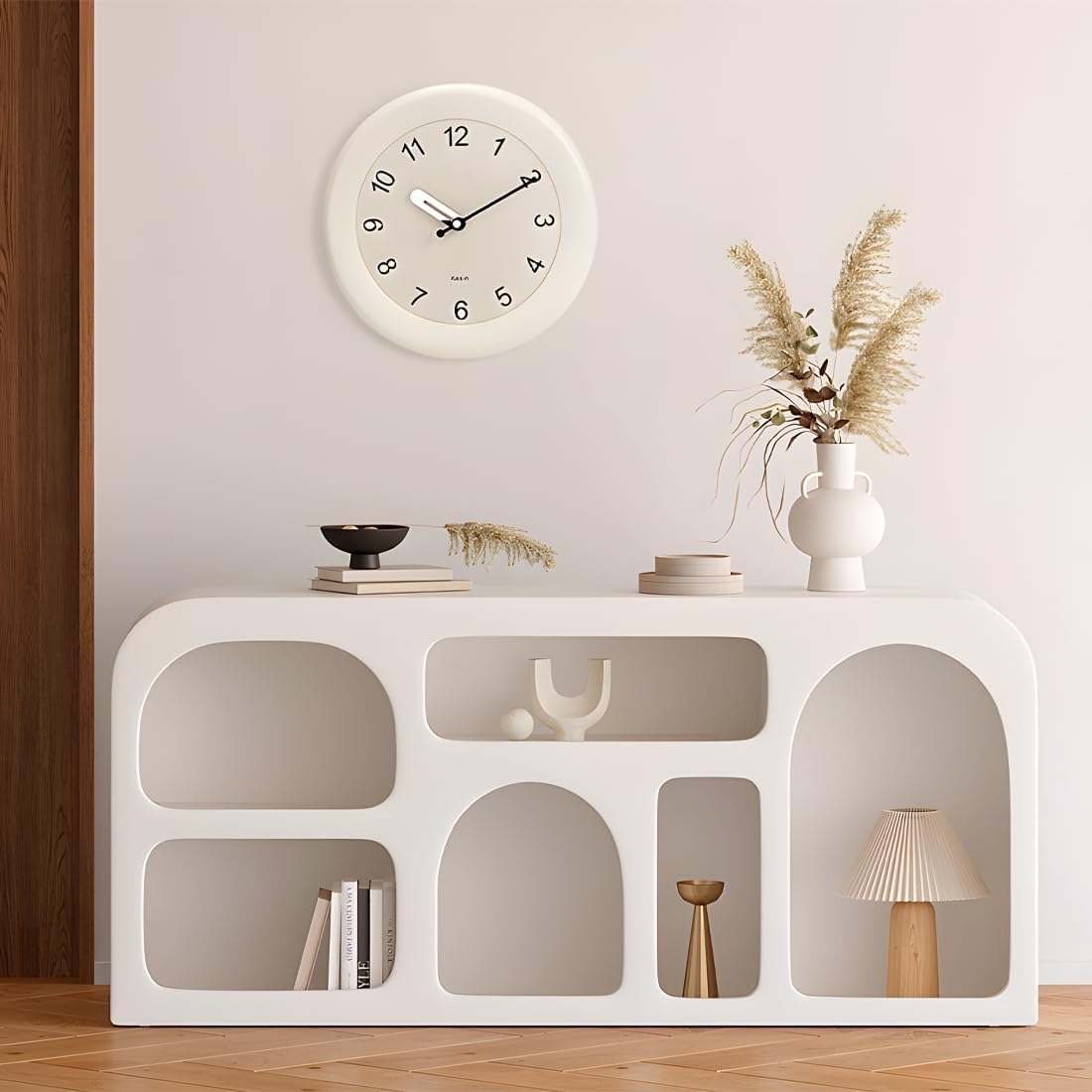 Kesin Wooden Wall Clocks 12 Inch Silent Non Ticking Wall Clocks Battery Operated - Wood White Modern Office Simple Minimalist Clocks Decorative for Kitchen, Home,Bedroom, Office, Home, Living Room