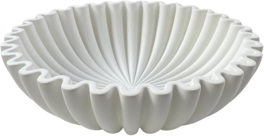 OAKOA Concrete Decorative Bowl - White Large Decorative Bowls for Home Decor - Coffee Table Bowl Decor - Scalloped Ruffle Centerpiece Bowl