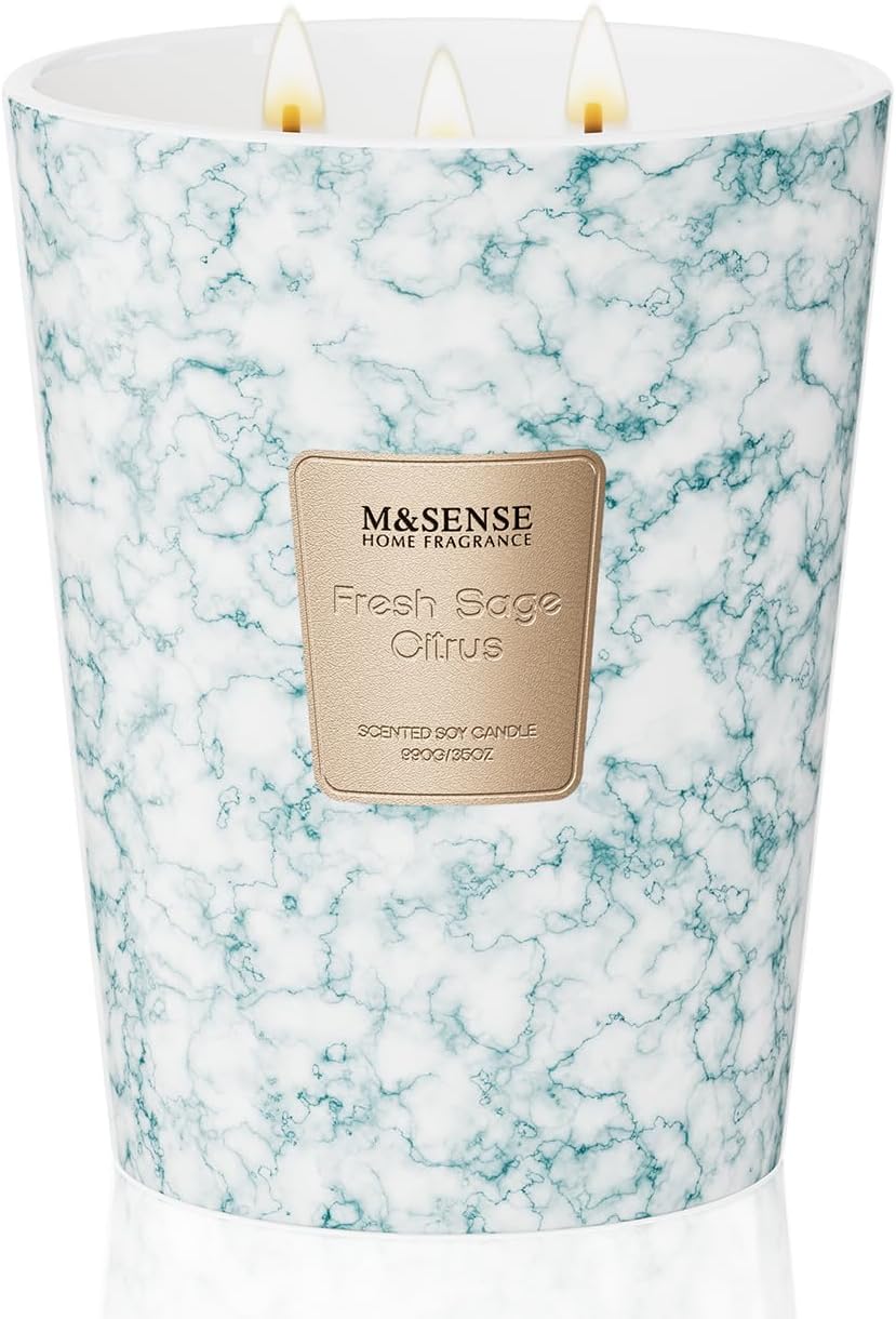 M&SENSE FreshSage Citrus Scented Candles for Home, 3-Wick Highly Scented Jar Candles, Extra Large Candle 35 Oz 150 Hours Long Lasting Burning, Relaxing Aromatherapy Candle for Stress Relief,Meditation