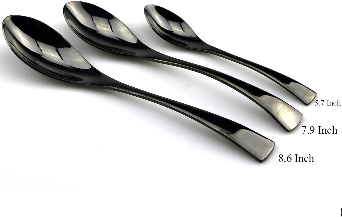 JASHII 18/10 Stainless Steel 20 Piece Mirror Polished Black Flatware Set,Dinner Knife Fork Salad Fork Dessert Spoon，Service for 4 ，Black Utensil Sets