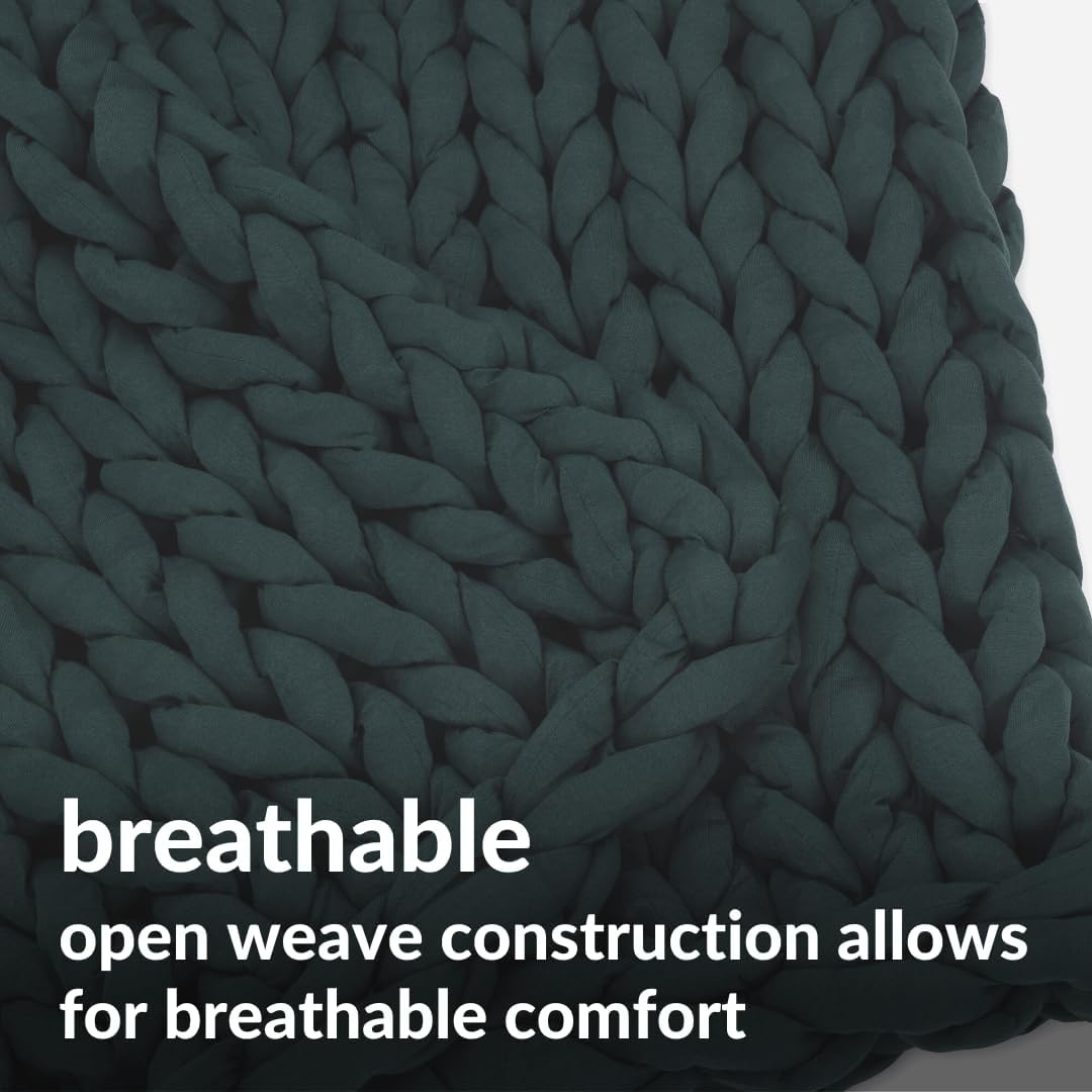 Nuzzie Chunky Knit Weighted Blanket - Breathable, Cooling, Hand Made Knit Throw Blanket for Sleep - Machine Washable, Stylish Decor Design (Forest Green, Queen | 22lbs | 60"x80")