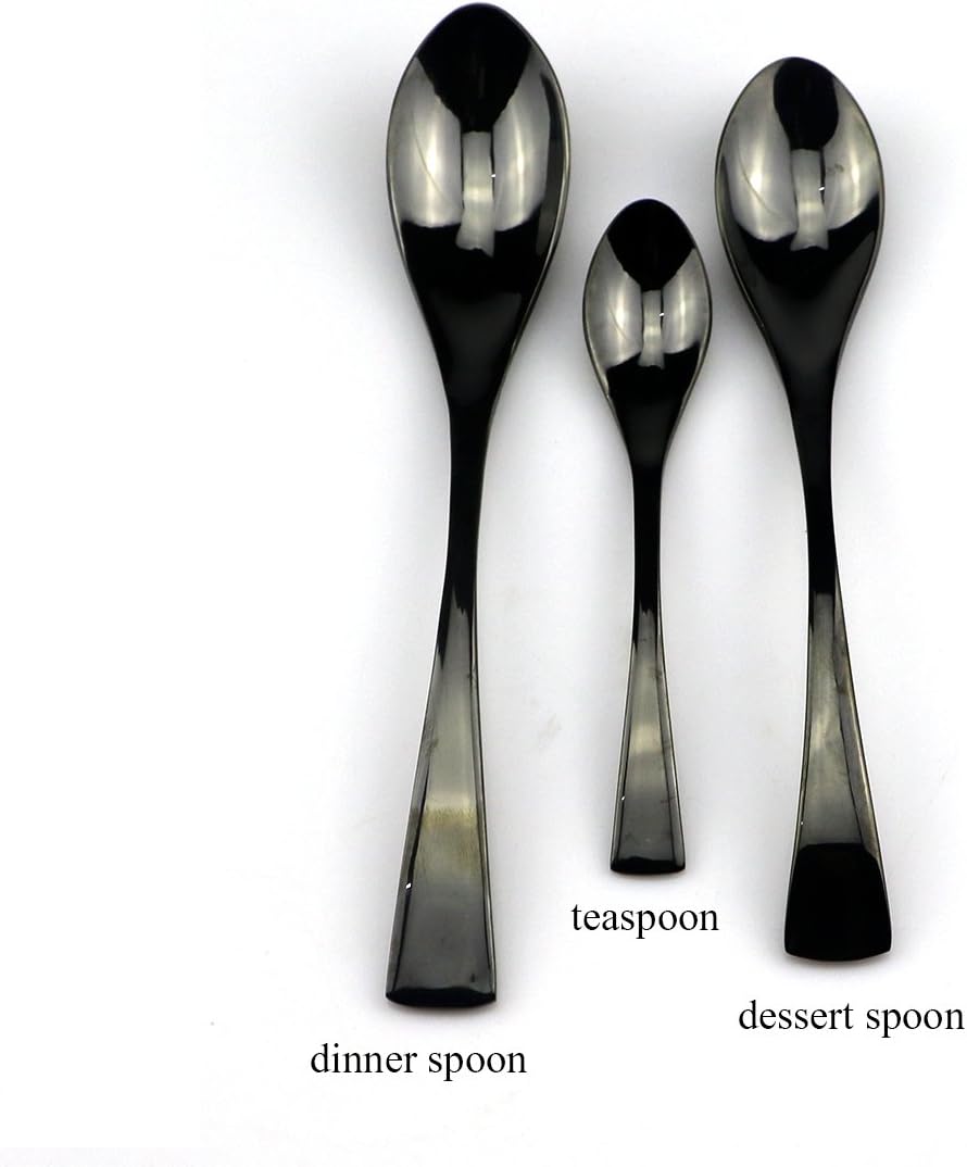 JASHII 18/10 Stainless Steel 20 Piece Mirror Polished Black Flatware Set,Dinner Knife Fork Salad Fork Dessert Spoon，Service for 4 ，Black Utensil Sets
