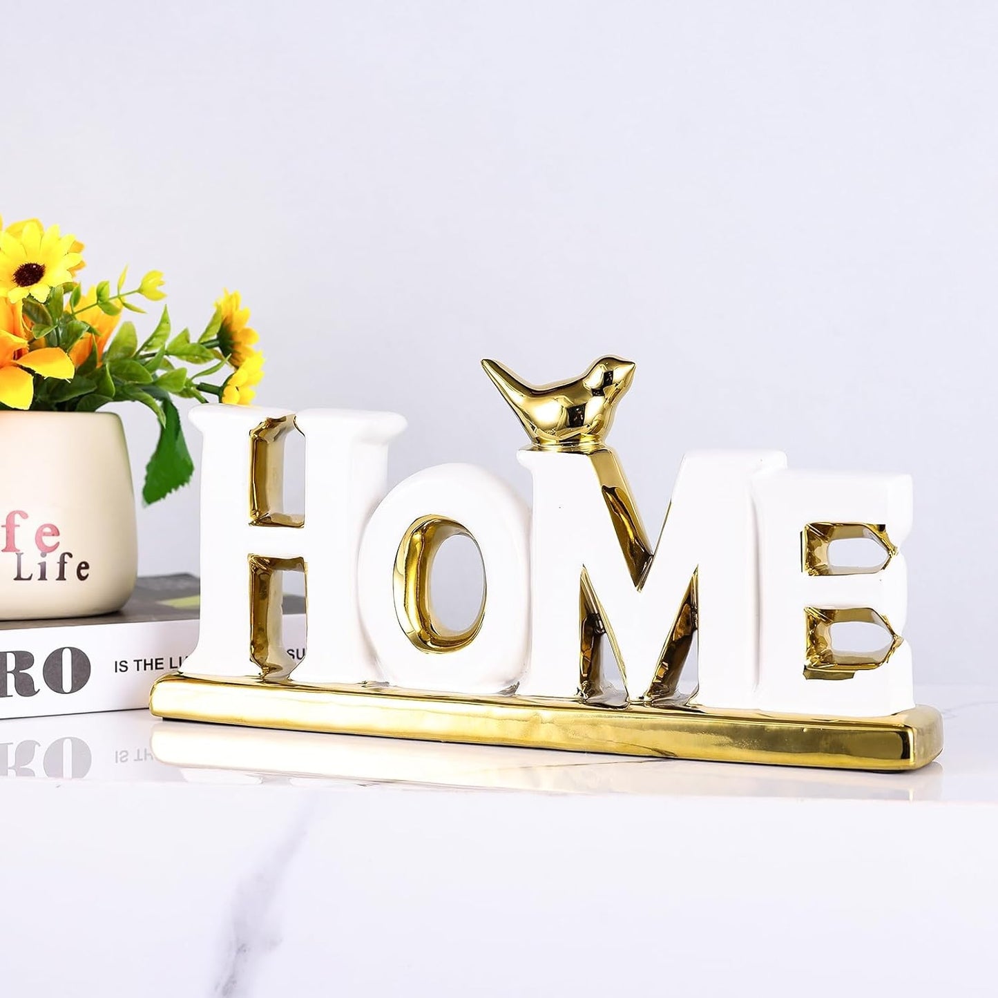 Love Sign Decoration,White and Gold Love Signs for Home Decor Statue,Modern Bird Sculpture Personalized Love Decor,Gold Style Figurine Decorative Ornaments for Living Room,Bedroom,Desktop (Home white)